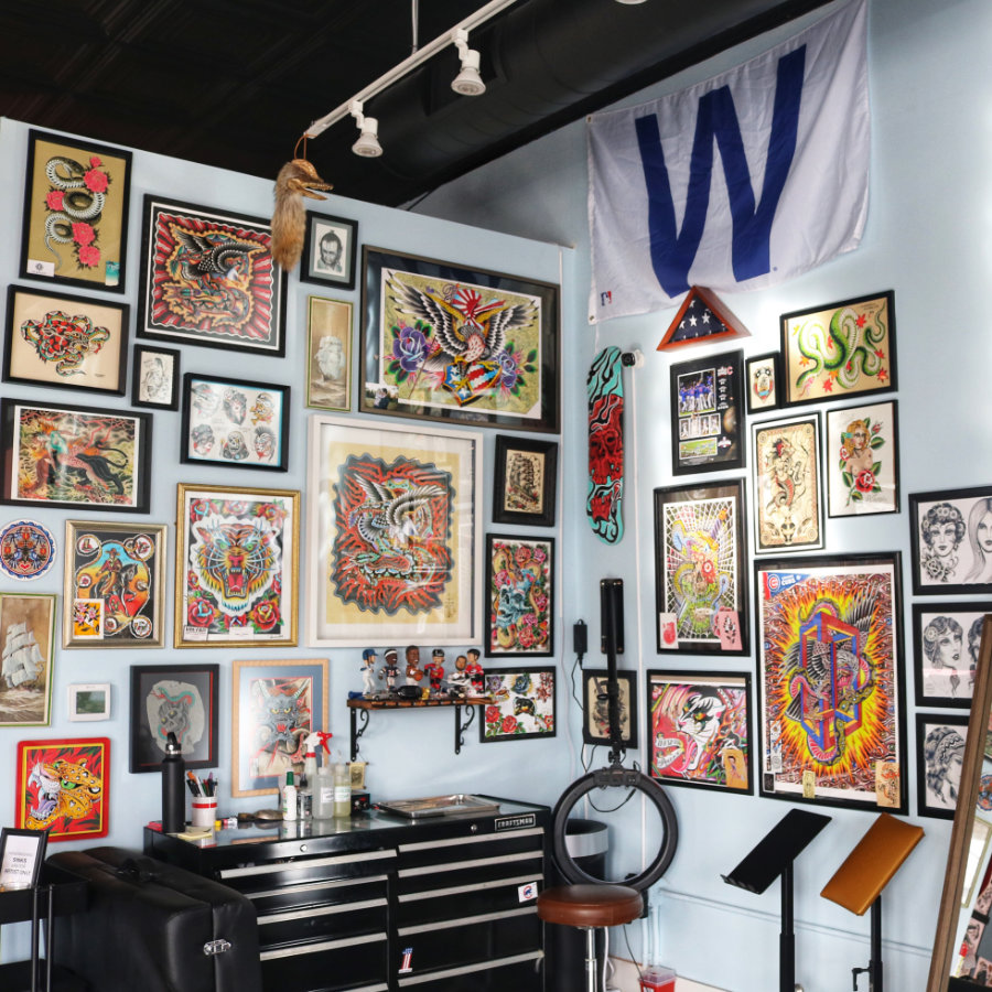 Joe Almquist's tattoo station